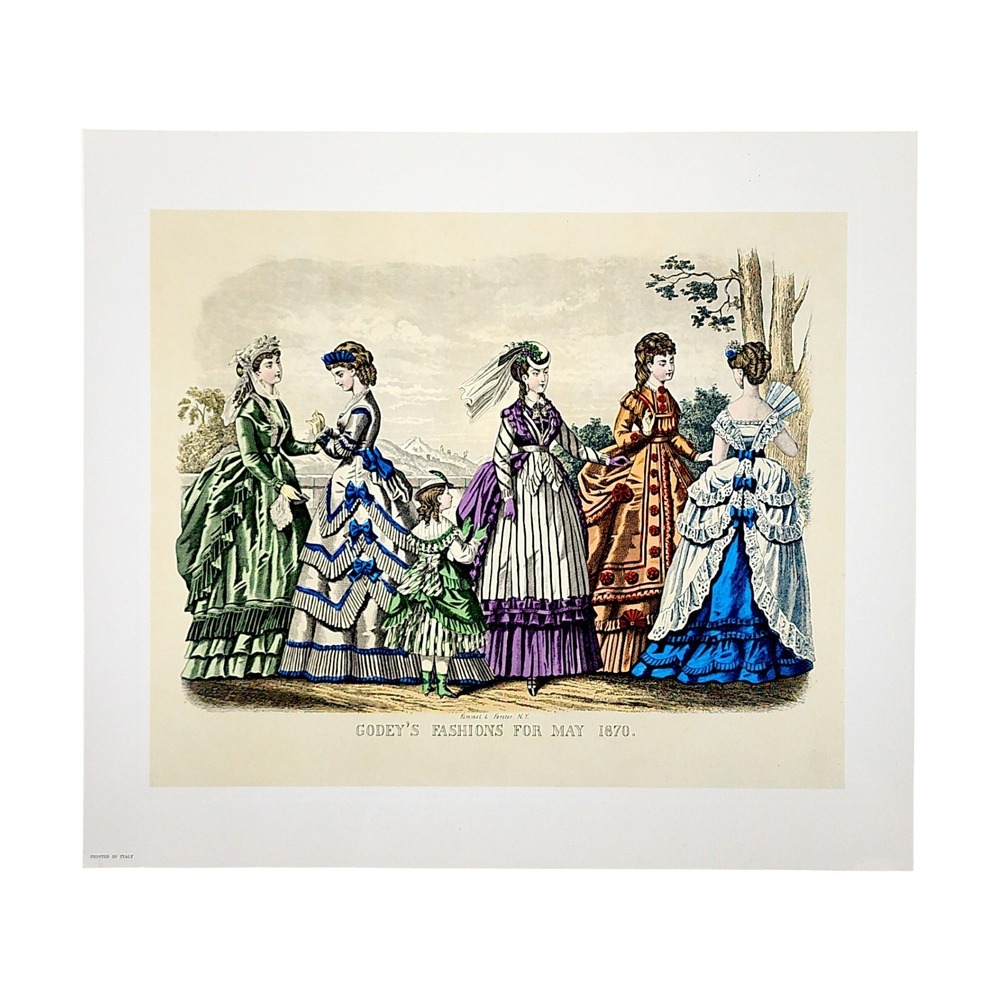 Godey's Fashions Print May 1870, Colored Engraving Victorian Women Vintage